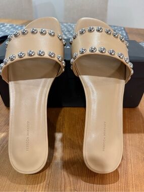 Rebecca Minkoff Tan Studded Slide Sandals